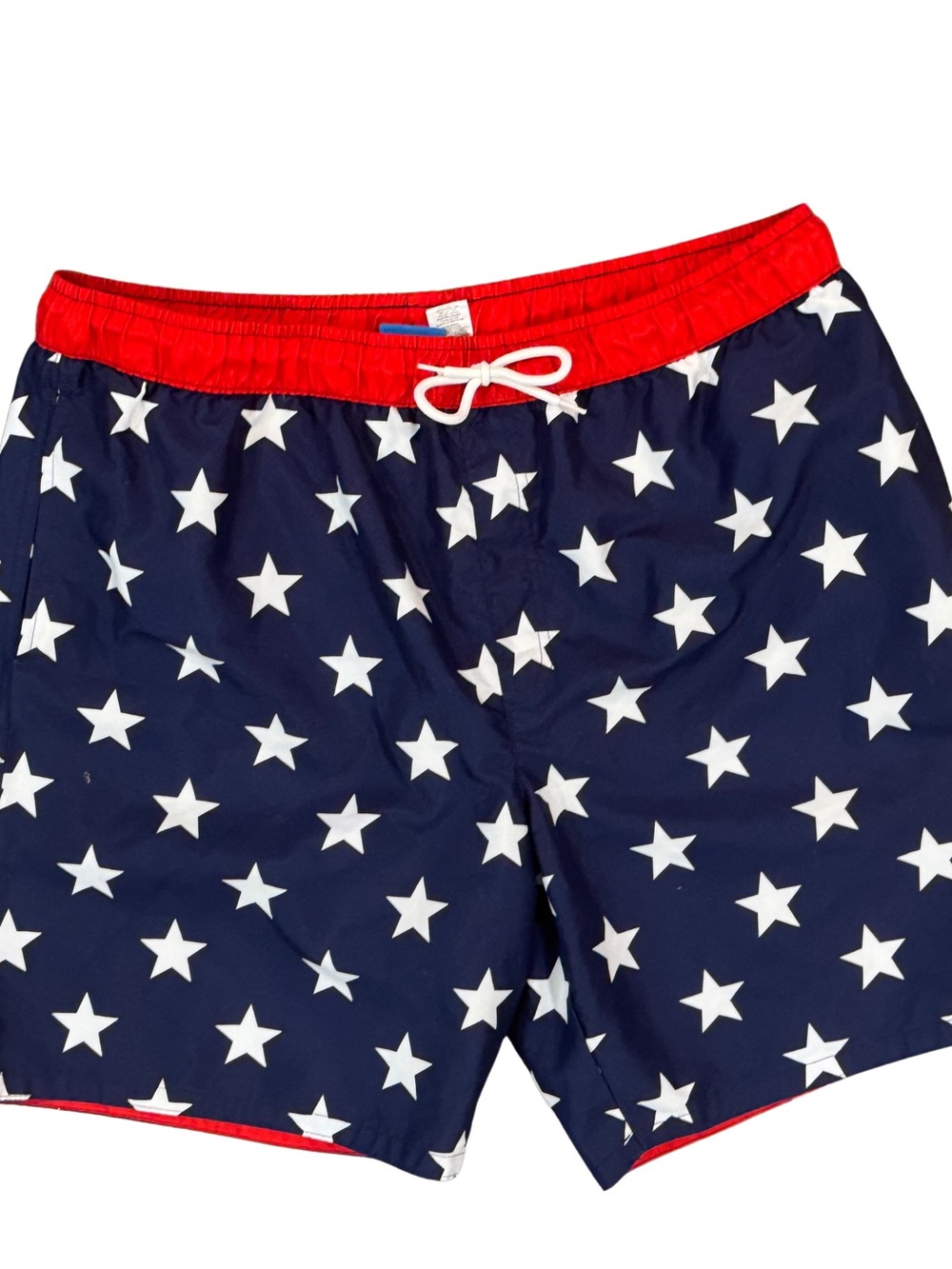 Men's Navy Star Print Swim Shorts with Red Waistband